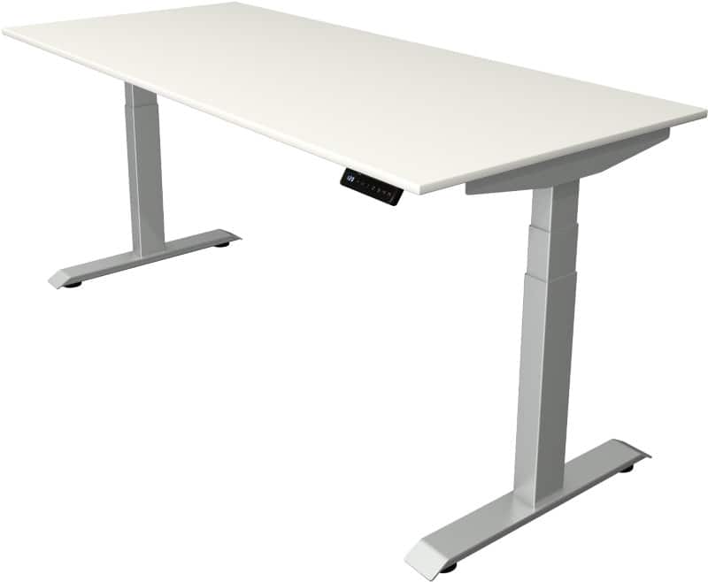 Bureau assis-debout Kerkmann Hauteur ajustable électriquement Blanc Piètement en T 0 tiroirs 0 caissons 1800 (l) x 800 (p) x 1290 (h) mm Bois, métal