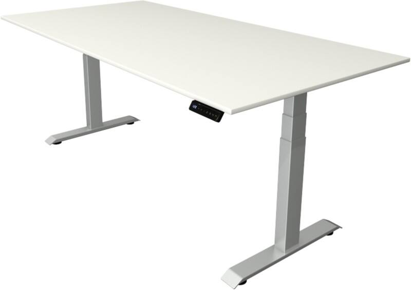 Bureau assis-debout Kerkmann Hauteur ajustable électriquement Blanc Piètement en T 0 tiroirs 0 caissons 2000 (l) x 1000 (p) x 1290 (h) mm Bois, métal