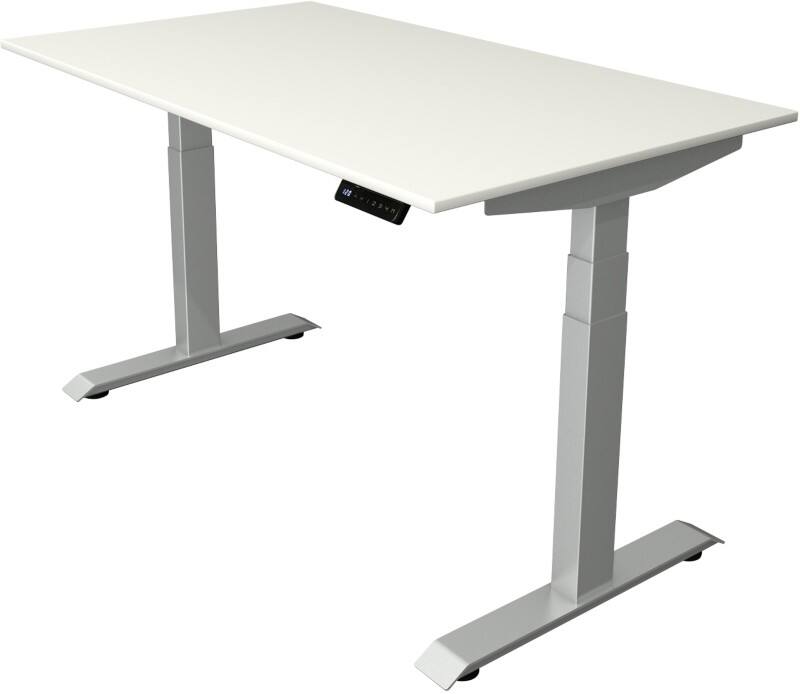 Bureau assis-debout Kerkmann Hauteur ajustable électriquement Blanc Piètement en T 0 tiroirs 0 caissons 1400 (l) x 800 (p) x 1290 (h) mm Bois, métal