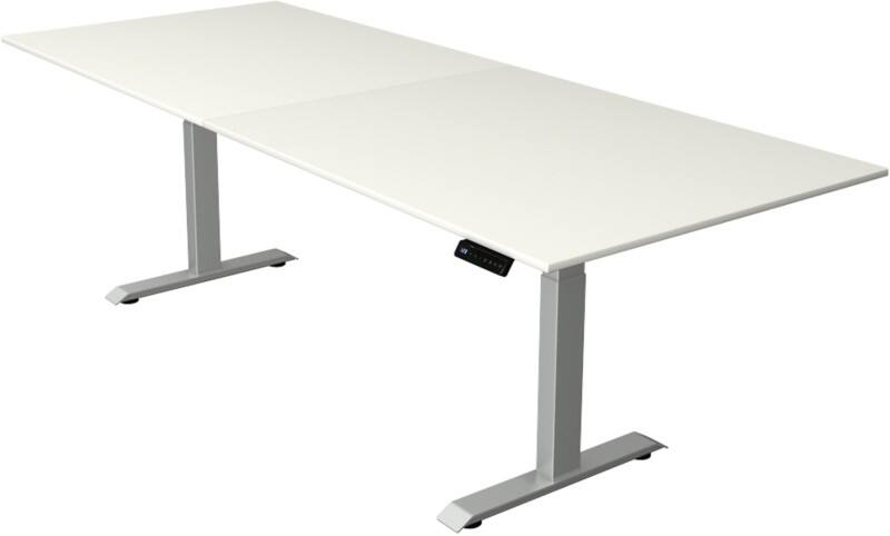 Bureau assis-debout Kerkmann Hauteur ajustable électriquement Blanc Piètement en T 0 tiroirs 0 caissons 2500 (l) x 1000 (p) x 1290 (h) mm Bois, métal