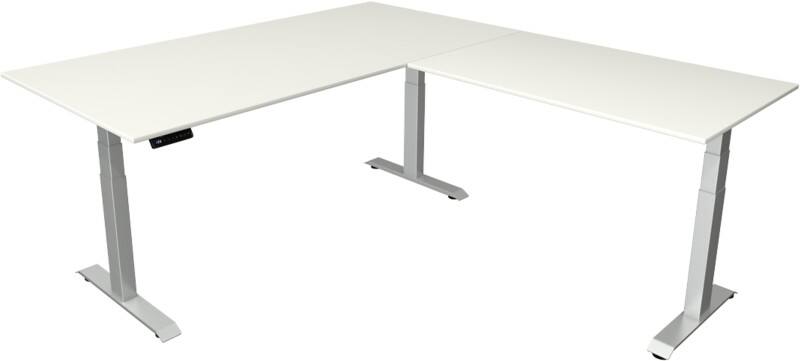 Bureau assis-debout Kerkmann Hauteur ajustable électriquement Blanc Piètement en T 0 tiroirs 0 caissons 2000 (l) x 2200 (p) x 1290 (h) mm Bois, métal