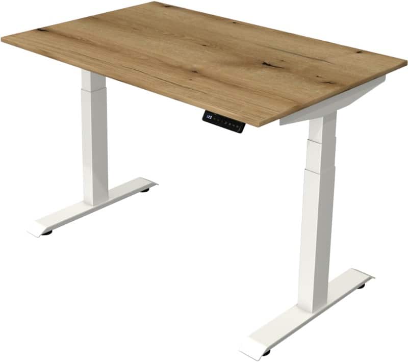 Bureau assis-debout Kerkmann Hauteur ajustable électriquement Chêne Piètement en T 0 tiroirs 0 caissons 1200 (l) x 800 (p) x 1290 (h) mm Bois, métal