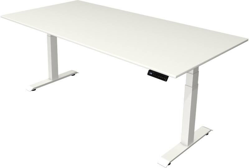 Bureau assis-debout Kerkmann Hauteur ajustable électriquement Blanc Piètement en T 0 tiroirs 0 caissons 2000 (l) x 1000 (p) x 1290 (h) mm Bois, métal