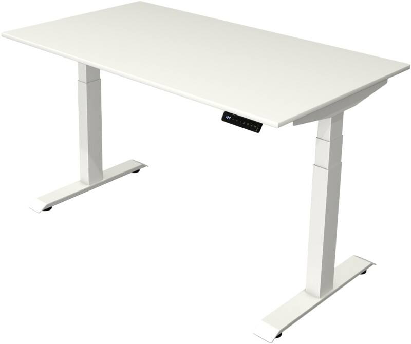 Bureau assis-debout Kerkmann Hauteur ajustable électriquement Blanc Piètement en T 0 tiroirs 0 caissons 1400 (l) x 800 (p) x 1290 (h) mm Bois, métal