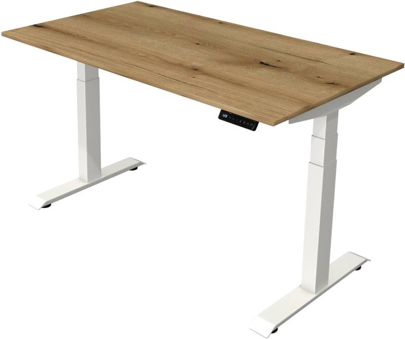 Bureau assis-debout Kerkmann Hauteur ajustable électriquement Chêne Piètement en T 0 tiroirs 0 caissons 1400 (l) x 800 (p) x 1290 (h) mm Bois, métal