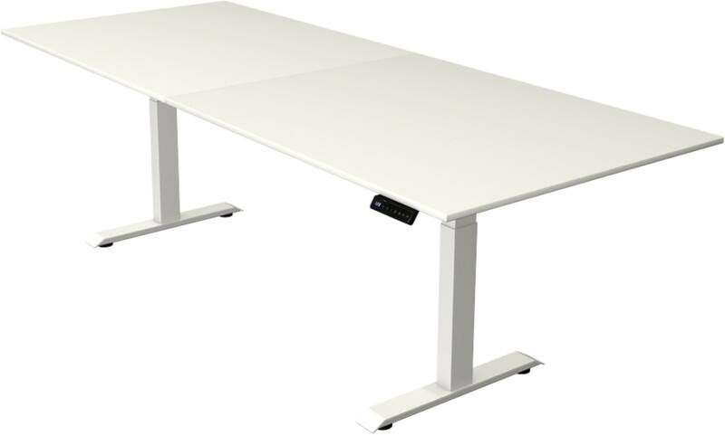 Bureau assis-debout Kerkmann Hauteur ajustable électriquement Blanc Piètement en T 0 tiroirs 0 caissons 2500 (l) x 1000 (p) x 1290 (h) mm Bois, métal