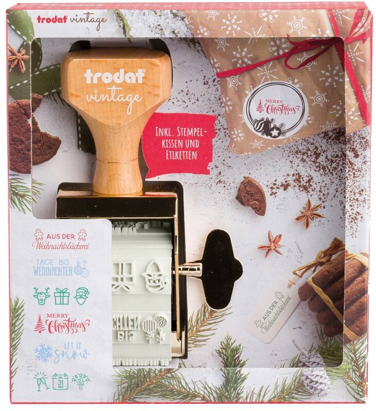 Trodat 1128 Vintage-Weihnachtsausgabe Stempel Deutsch Braun 15,5 x 15,5 x 16,8 cm