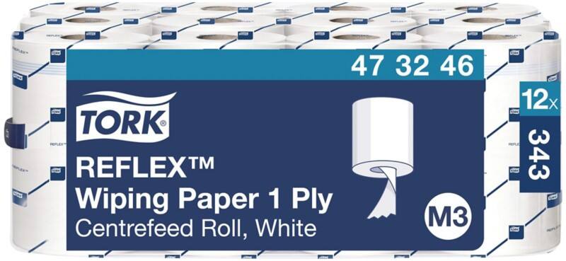 Essuie-tout Tork Reflex Advanced M3 À dévidage central Blanc 1 épaisseur 473246 12 Rouleaux de 343 Feuilles