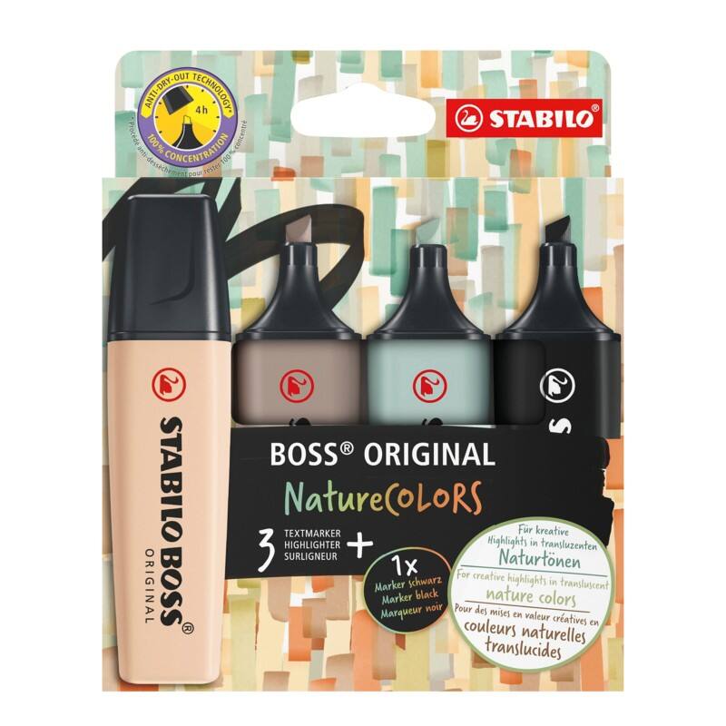 STABILO BOSS ORIGINAL Textmarker Mehrfarbig Breit Keilspitze 2 - 5 mm 4 Stück