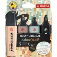 Surligneur STABILO BOSS ORIGINAL Beige rosé, gris taupe, vert eucalyptus, noir Pointe large biseautée 4 unités