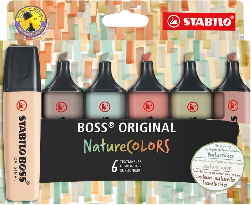 STABILO BOSS ORIGINAL NatureCOLORS Textmarker Farbig sortiert Breit Keilspitze 2 - 5 mm 6 Stück
