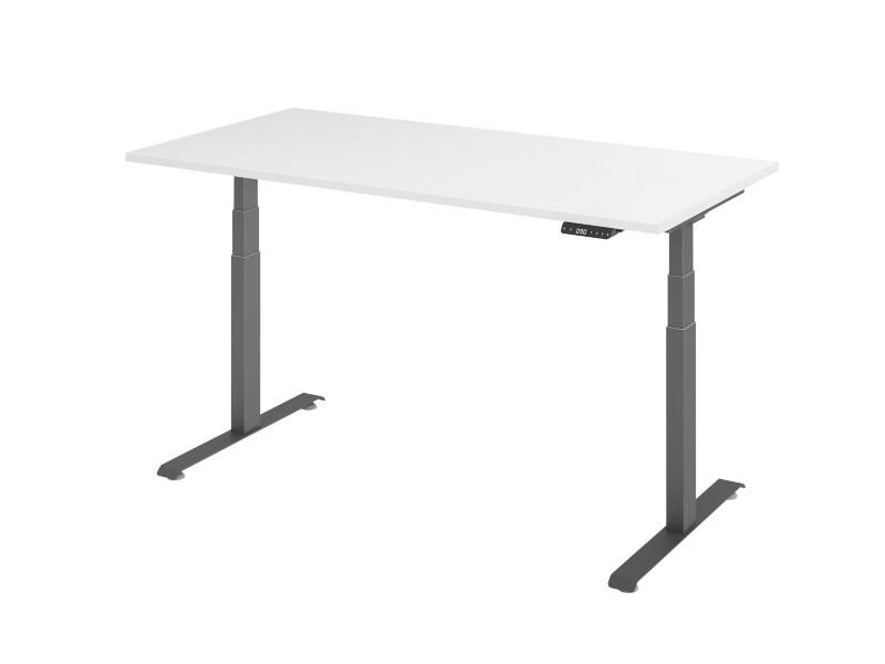 Hammerbacher Rechteckiger Steh-Sitz-Schreibtisch 1.600 x 800 x 1.295 x 645 – 1.295 mm Metall, Holz 1.600 x 800 x 1.295 x 645 – 1.295 mm Weiß