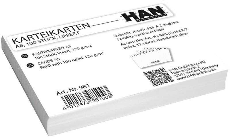 HAN Karteikarten A8 Weiss 7,4 cm Packung mit 100 Stück