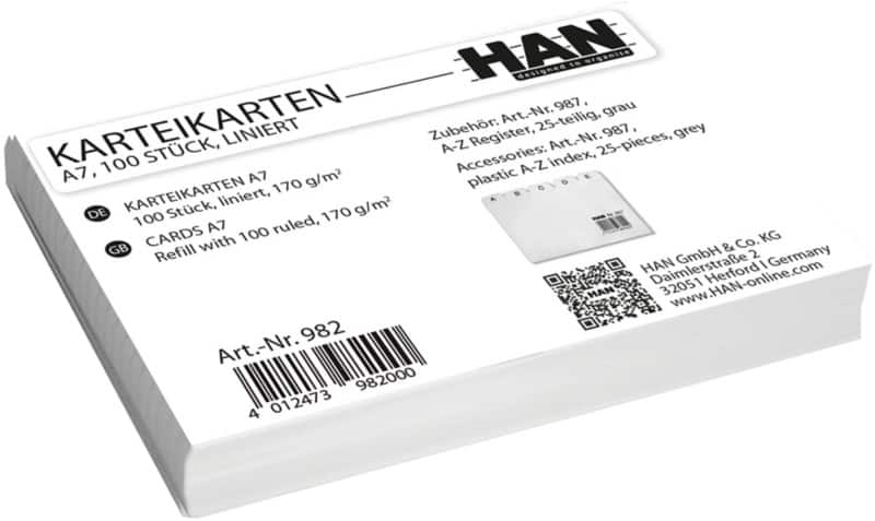 HAN Karteikarten A7 Weiss 7,4 x 12,9 x 10,5 cm 100 Stück
