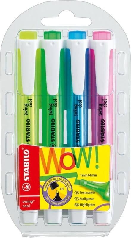 STABILO Swing Cool 275/4 Textmarker Farbig sortiert Breit Keilspitze 4 Stück