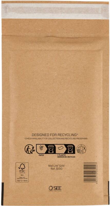 Mail Lite Luftpolster-Versandtaschen B/00 Gold Ohne Fenster Abziehstreifen 200 Stück