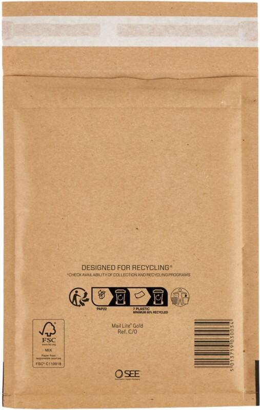 Enveloppes matelassées Mail Lite C/0 Doré Sans fenêtre Bande adhésive 200 unités