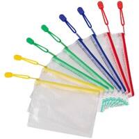 Djois Aufbewahrungstaschen DIN A6 Reißverschluss PVC (Polyvinylchlorid) Querformat 16 (B) x 18,5 (T) x 2,5 (H) cm Farbig Sortiert 8 Stück