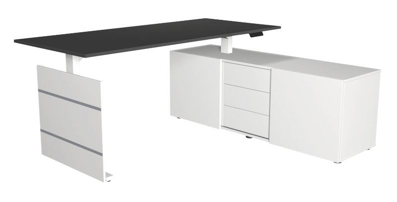 Kerkmann Move 3 Sitz-Stehschreibtisch Freiform Anthrazit T-Fuss 3 Schubladen 1.800 (B) x 800 (T) x 1.200 (H) mm Holz