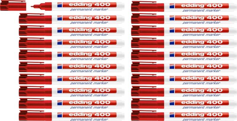 edding 400 Permanentmarker Feine Rundspitze 1 mm Rot Nachfüllbar Wasserbeständig 16 + 4 gratis