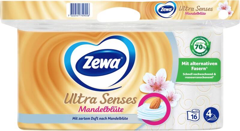 Papier toilette Zewa Ultra Senses Fleur d'amandier 4 épaisseurs 16 x 135 feuilles
