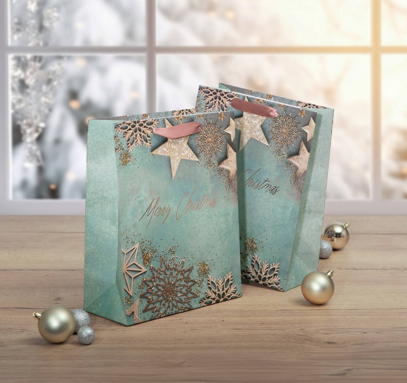 Sac cadeau Sigel Large Papier Bleu, cuivre 26 x 12 x 33 cm 5 Unités