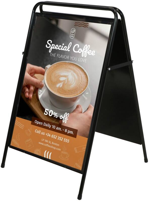 SHOWDOWN Kundenstopper Bodenstehend 2 Flächen 50 x 70 cm Stahl Schwarz Wetterbeständig