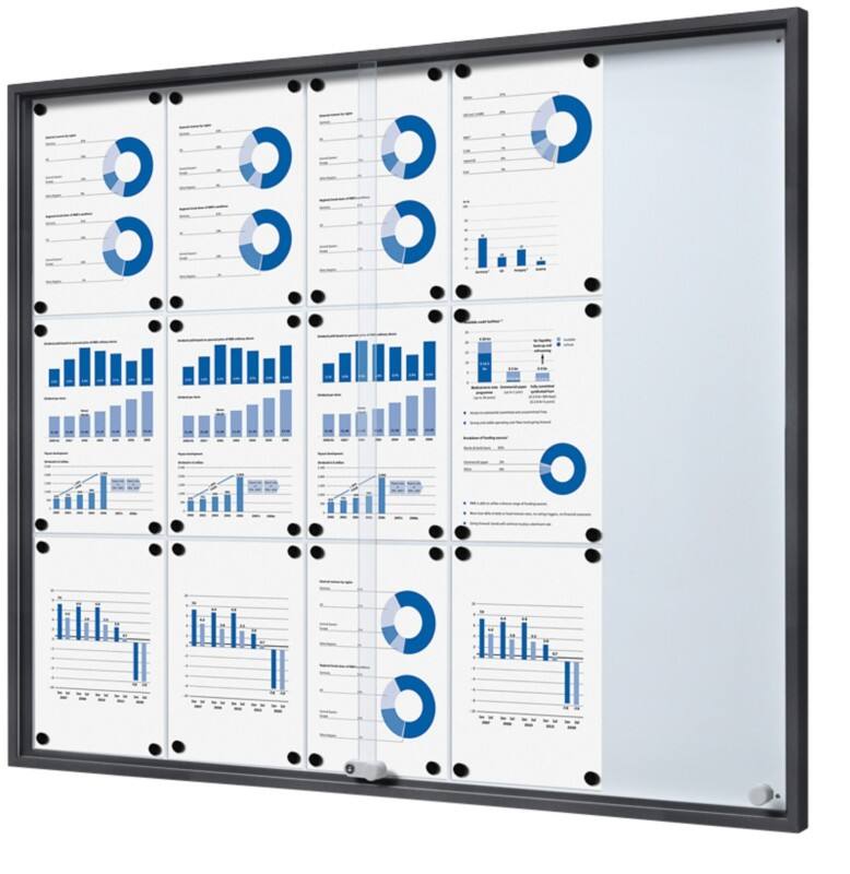 SHOWDOWN Vitrine Magnetisch 15 x DIN A4 Wandmontage Abschließbar Indoor 112,6 (B) x 94,8 (H) cm Anthrazit