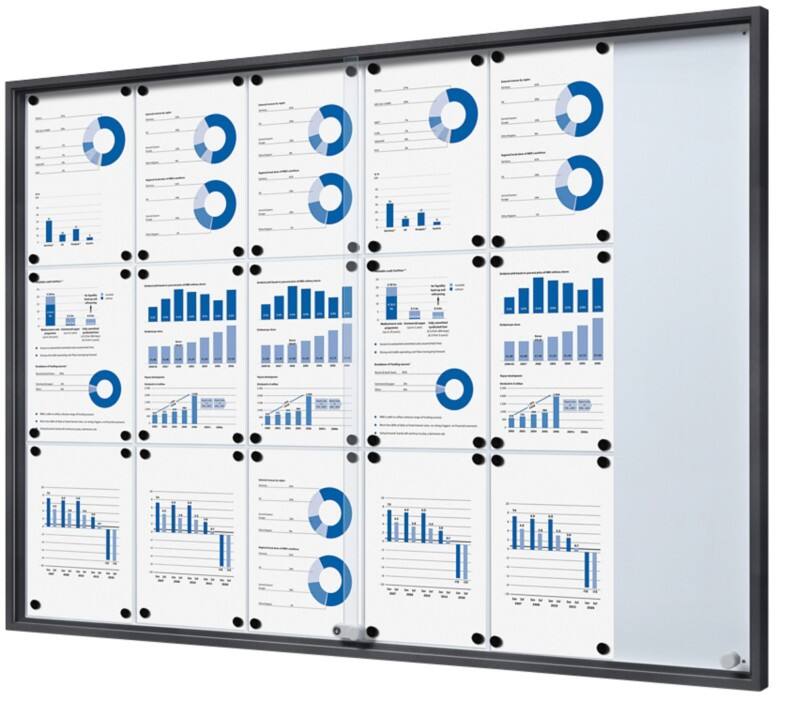 Vitrine SHOWDOWN Magnétique 18 x A4 Montage mural Verrouillable Intérieur 134,6 (l) x 94,8 (h) cm Anthracite