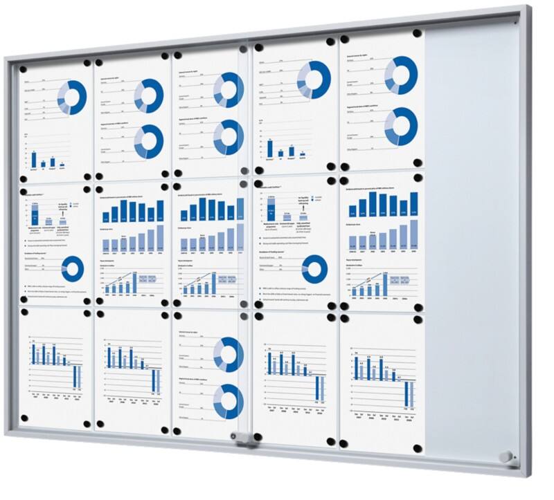 SHOWDOWN Vitrine Magnetisch 18 x A4 Wandmontage Abschließbar Indoor 134,6 (B) x 94,8 (H) cm Silber