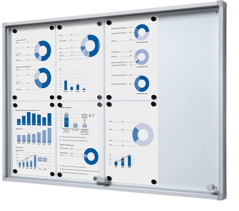 SHOWDOWN Vitrine Magnetisch 8 x A4 Wandmontage Abschließbar Indoor 67,5 (B) x 94 (H) cm Silber