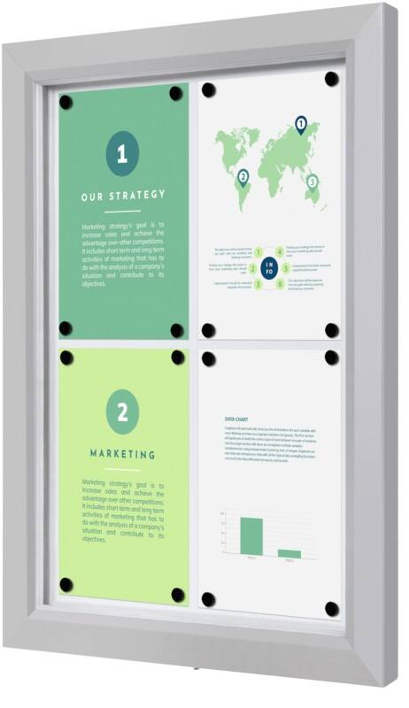 SHOWDOWN Vitrine Magnetisch 4 x A4 Wandmontage Abschließbar Outdoor 53 (B) x 70,5 (H) cm Silber