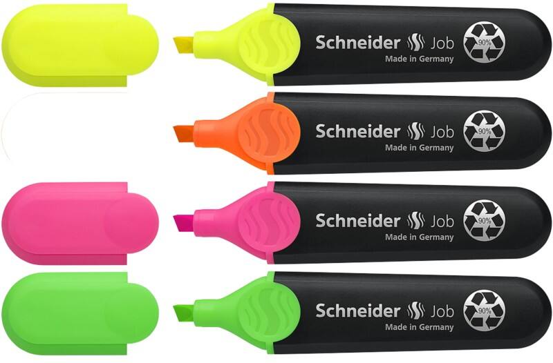 Schneider Job Textmarker Mehrfarbig Breite Filzspitze - 5 mm 4 Stück