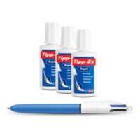 Correcteur liquide Tipp-Ex Rapid Blanc 20 ml 3 unités + stylo-bille BIC 4 couleurs