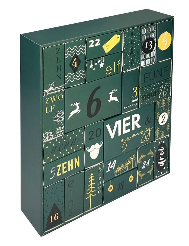 Adventskalender zum Befüllen 30 (B) x 8,7 (T) x 34 (H) cm Grün