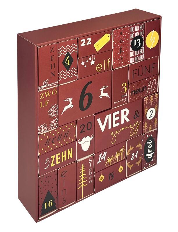 Adventskalender zum Befüllen 30 (B) x 8,7 (T) x 34 (H) cm Rot