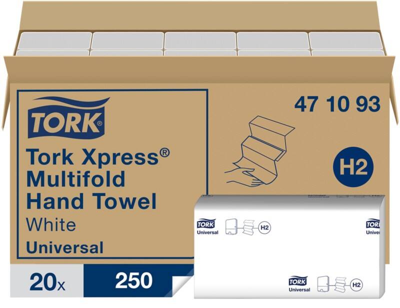 Tork Xpress Multifold Universal Falthandtücher H2 Weiss 1-lagig 471093 20 Stück à 250 Blatt