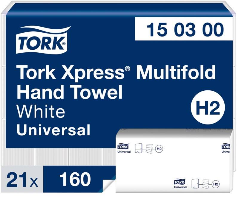 Essuie-mains Tork Xpress Universal H2 Pliage en Z Blanc 2 épaisseurs 150300 21 Unités de 160 Feuilles