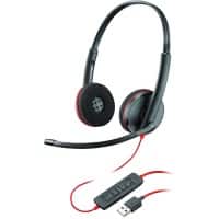 Plantronics Kabelgebundenes USB Headset Blackwire C3220 mit Kopfbügel, Geräuschunterdrückung und Mikrofon Schwarz, Rot