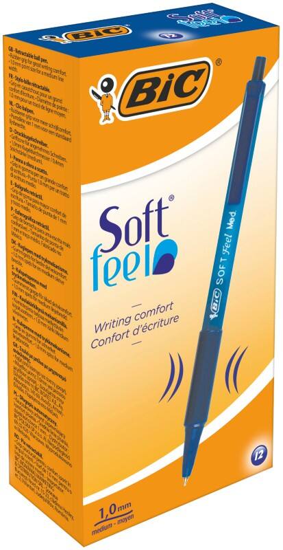 Stylo-bille BIC Soft Feel Rétractable Bleu 0,4 mm Moyen Bille Rechargeable 12 Unités