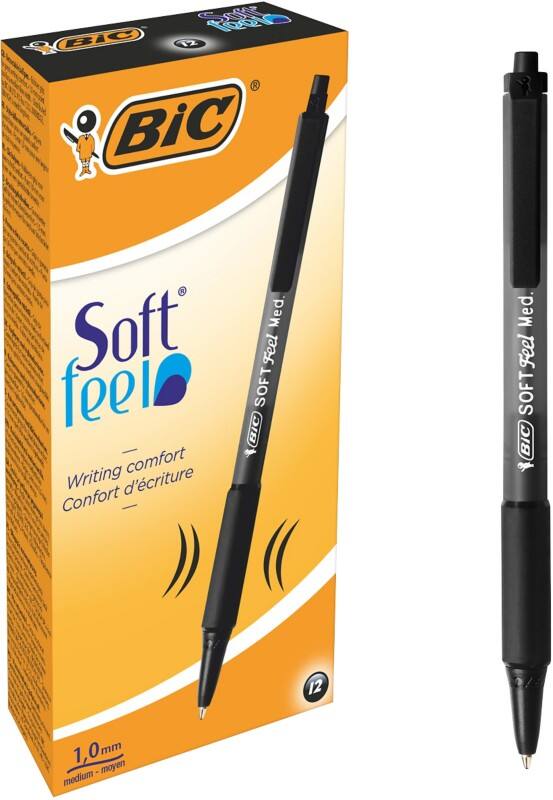 Stylo-bille BIC Soft Feel Rétractable Noir 0,4 mm Moyen Bille 12 Unités