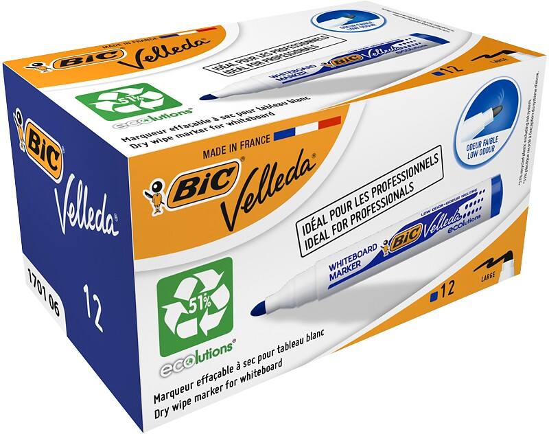 BIC 1701 Non-permanent Whiteboard-Marker Blau Breit Rundspitze  -   51% Recycelt 12 Stück