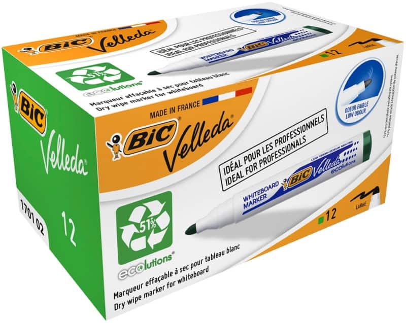 BIC 1701 Non-permanent Whiteboard-Marker Grün Breit Rundspitze  -   51% Recycelt 12 Stück