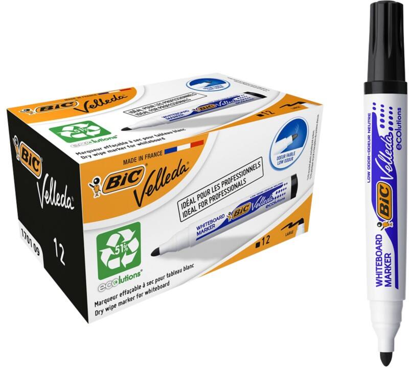 BIC 1701 Non-permanent Whiteboard-Marker Schwarz Breit Rundspitze  -   51% Recycelt 12 Stück