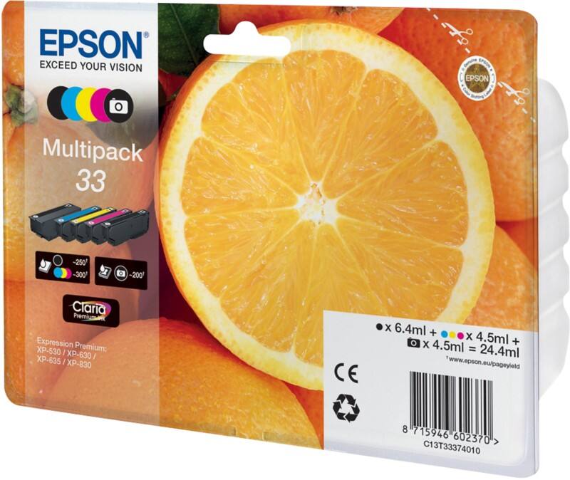 Epson 33 Original Tintenpatrone C13T33374011 Schwarz, Photo Schwarz, Cyan, Magenta, Gelb Multipack 5 Stück