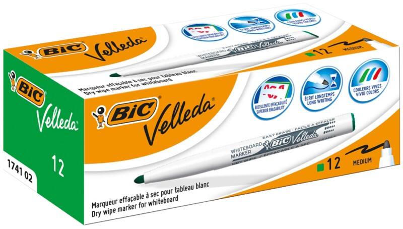 BIC 1741 Non-permanent Whiteboard-Marker Grün Mittel Rundspitze 1 - 1,4 mm 51% Recycelt 12 Stück
