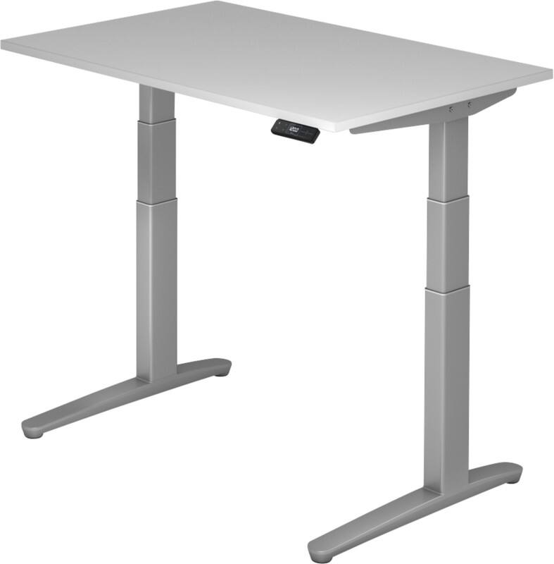 Bureau assis-debout Hammerbacher VXBHM Hauteur ajustable électriquement Rectangulaire Gris C-Pied 1200 (L) x 800 (P) x 1290 (H) mm Acier, Aggloméré, Aluminium