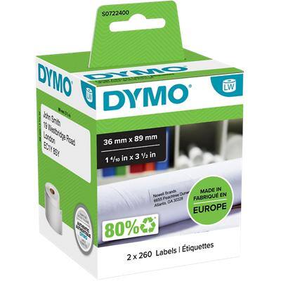 Dymo 99012 / S0722400 étiquettes compatibles, 89mm x 36mm, 260 étiquettes  blanches, permanentes