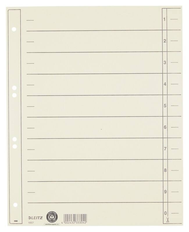 Leitz 1 bis 10 Trennblätter DIN A4 Überbreite Chamois 10-teilig Pappkarton 1657-00-11 100 Stück