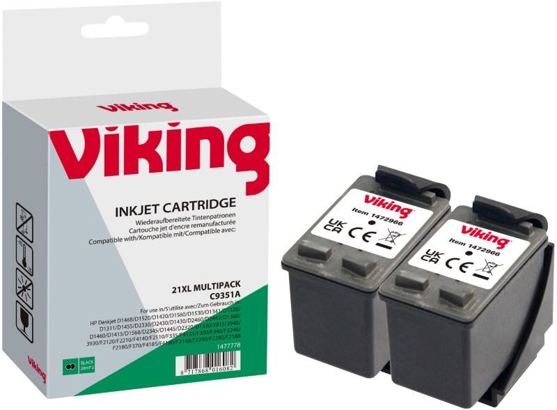 Cartouche jet d&#039;encre Viking 21 Compatible HP 21 Noir C9351AE 2 Unités